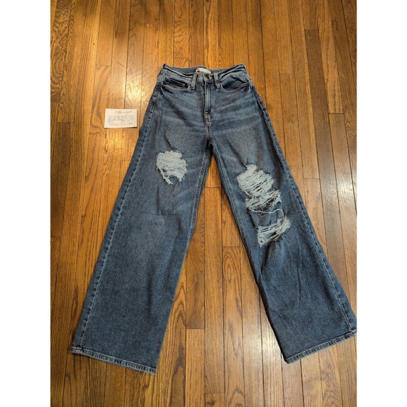 Sonoma Goods For Life Denim - SONOMA SO Goods for Life Super High Rise Wide Leg Distressed Jeans Med Wash 3/26